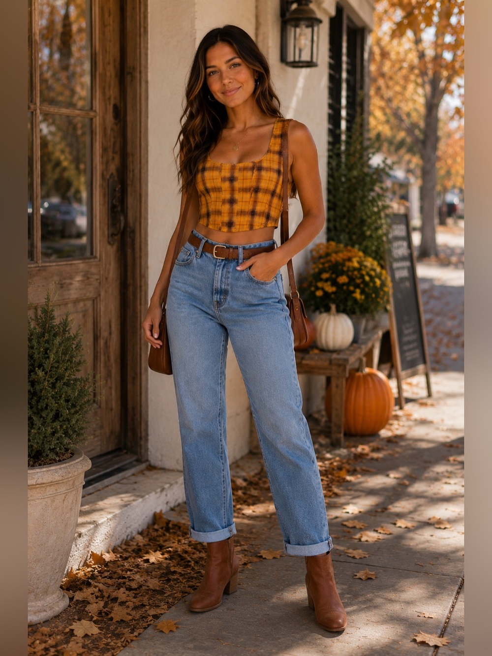 Mixed Threads Los Angeles Plaid Corset Crop Tank Top Women’s Small Mustard Yello